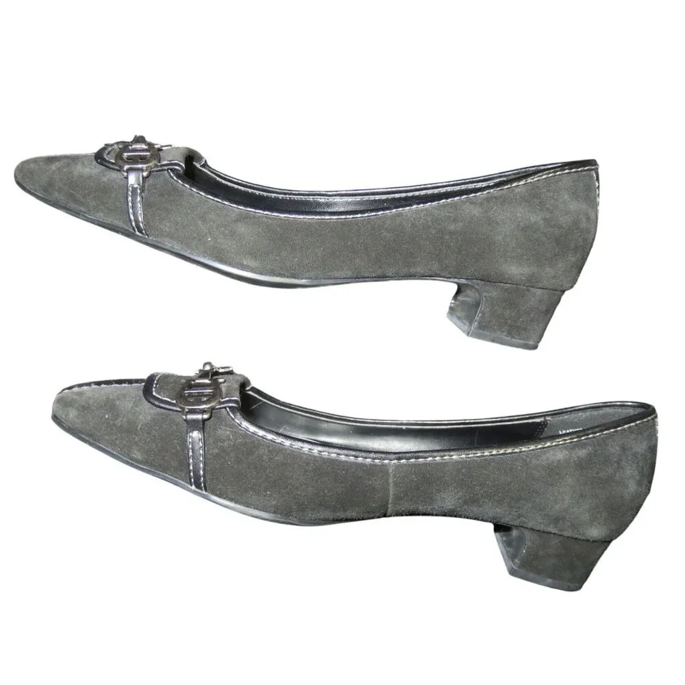 Etienne Aigner Black Italian Suede & Leather Horsebit Buckle D'orsay Pumps sz 8